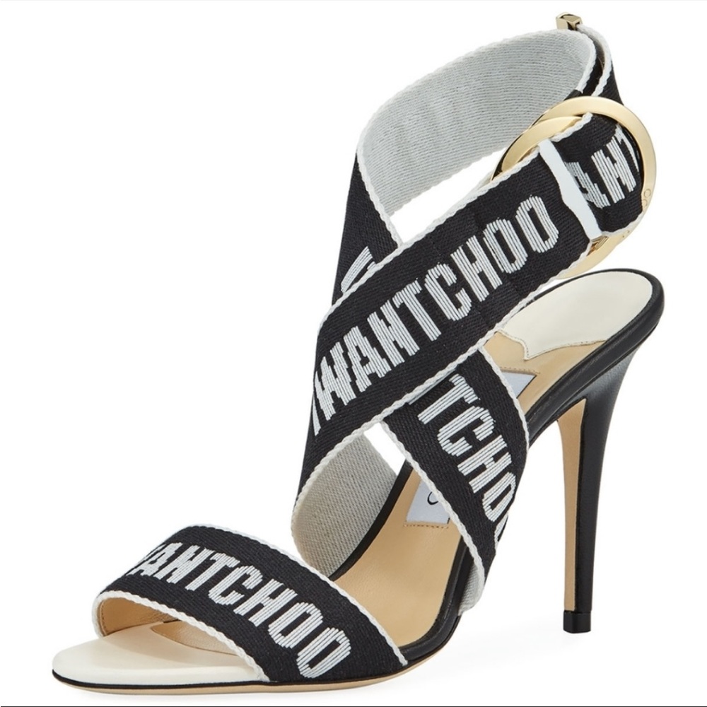 Jimmy Choo Black and White Logo Heels
